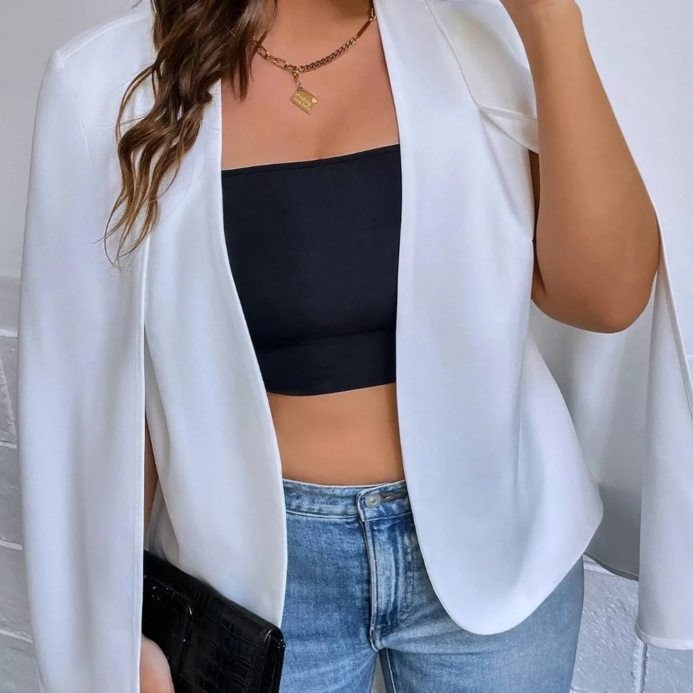 Classic White Cape Work Office Blazer - Picture 3 of 7